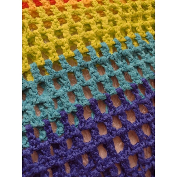 New Hand Crocheted Rainbow Color Bikini Top & Skirt Long Fringe Soft Acrylic XL - Picture 6 of 10